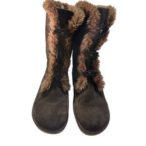 Earth Shoes Brown Suede Winter Boots with Fur Trim & Toggle Closure 10.5